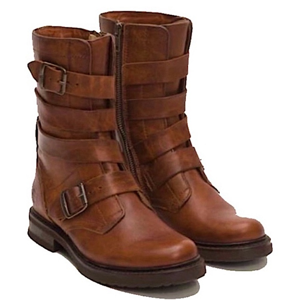 FRYE Boot VERONICA TANKER ENGINEER Combat Boho Distressed Leather Cognac Size 8 - Picture 3 of 13